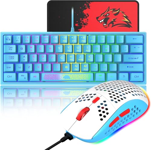 XINMENG 60% Gaming Keyboard and Mouse Combo Samll Mini RGB Backlight Mechanical Feeling and Honeycomb Optical Mouse, Mouse pad for Gamers and Typists