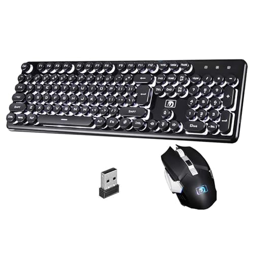 XINMENG Gaming Keyboard and Mouse Combo, 2.4Ghz Wilress Keyboard with LED White Backlit 104-Key Full Size Ergonomic and Optial Mice for PC/Laptop